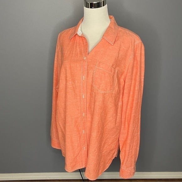 Red/ orange shoulder to shoulder 18” 26” length long sleeve denim button down - Picture 1 of 5
